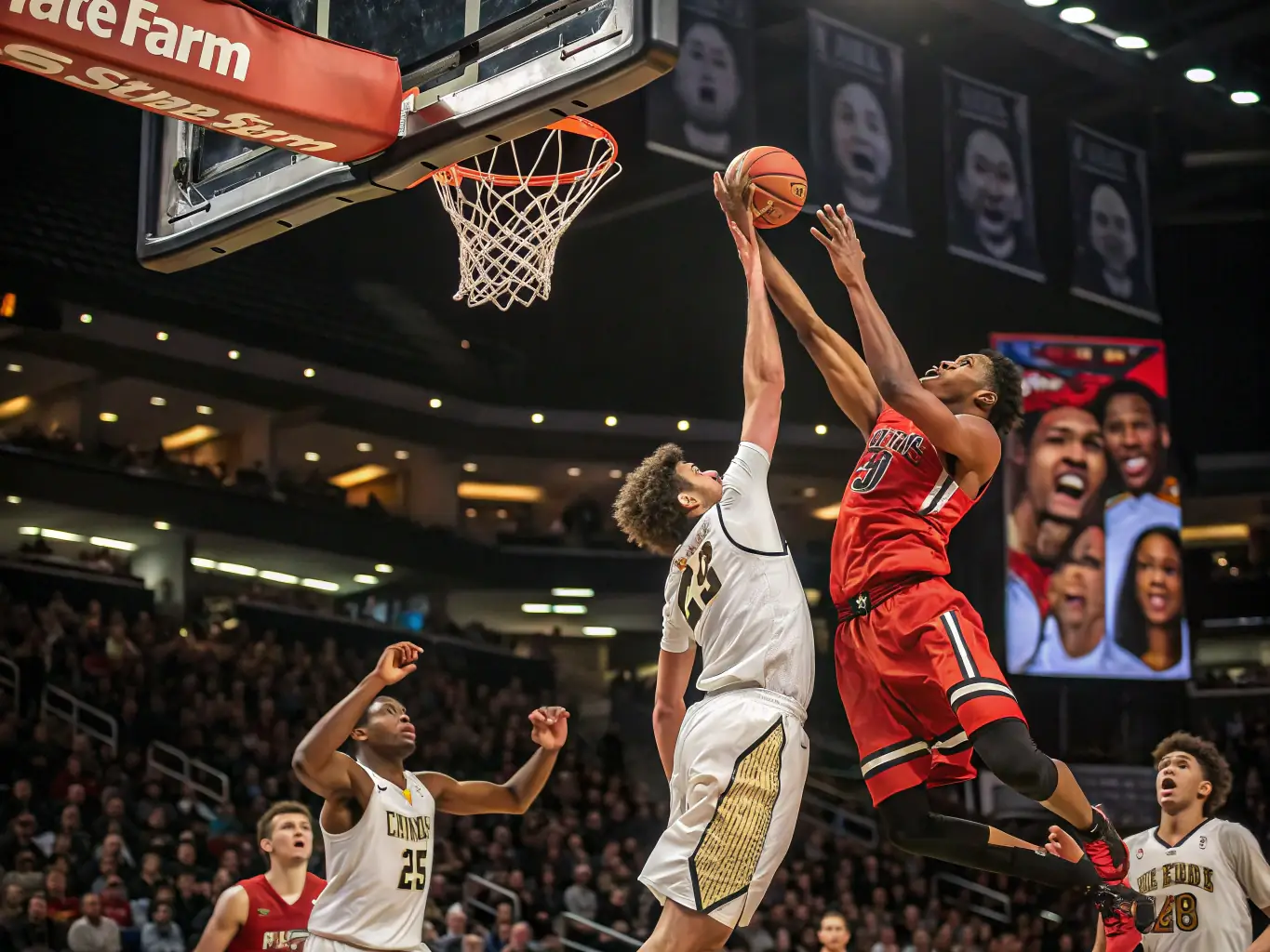 A basketball tournament with players in action, showcasing teamwork and sportsmanship.